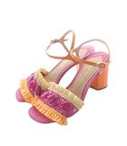 ケイトスペード KATE SPADE BORA HEEL サンダル シューズ ラフィア ビジュー レザー 6 ローズジャム ナチュラル サツマ /RI ■OS
