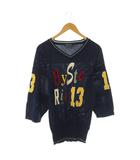 ヒステリックグラマー HYSTERIC GLAMOUR ロゴメッシュVネックニット カットソー 長袖 F ネイビー マルチカラー /DO ■OS ■SH