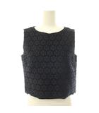 フォクシー ブティック FOXEY BOUTIQUE 24年 Blouse Edna ブラウス エドナ 花柄刺繍 プルオーバー ノースリーブ リネン 38 紺 ネイビー 44160 /HS ■OS