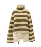 セオリー Theory FELTED WOOL CASH T NECK ST PO タートルネックボーダーニット セーター 長袖 S ベージュ /MY ■OS