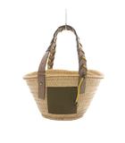 ロエベ LOEWE アナグラム バスケットバッグ かごバッグ ハンドバッグ ヤシの葉編み込み カーフスキン ベージュ グレージュ カーキ /MI ■OS ■OH