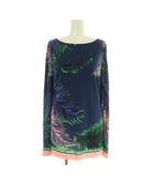 エミリオプッチ EMILIO PUCCI ボタニカル柄 カットソー 長袖 ボートネック リボン イタリア製 I42 ネイビー /MY ■OS ■GY14