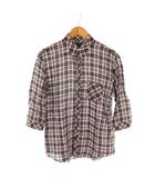 ピーエスポールスミス PS Paul Smith チェックシャツ 七分袖 リネン L ホワイト ブラック ボルドー /DO ■OS ■GY14