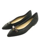 オデットエオディール Odette e Odile アローズ フラットシューズ バレエ リボン ポインテッドトゥ スエード 22cm 黒 ブラック 黒 ブラック