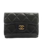 シャネル CHANEL マトラッセ スモールフラップウォレット 三つ折り財布 コンパクト ココマーク ロゴ ワンポイント ラムスキン 31番台 黒 ブラック /BB ■OH ▲H