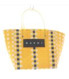 マルニ MARNI フラワーカフェ ピクニックバッグ ハンドバッグ ロゴ 編み込み 総柄 黄色 イエロー /BB ▲H