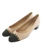 サルヴァトーレフェラガモ Salvatore Ferragamo ヴァラチェーン バイカラーパンプス チャンキーヒール 24.0cm ピンク 黒 ブラック /MI ■OS