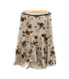 フレアスカート トランペットスカート ベロア ひざ丈 花柄 マルチカラー 2 ベージュ /SY21 ■MO
