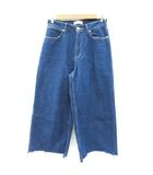 デニムパンツ ジーンズ ワイドパンツ 七分丈 カットオフ L ネイビー 紺 /YM25