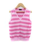 ポールスミス ブラック Paul Smith BLACK ニット カットソー ノースリーブ Vネック ボーダー柄 M ピンク /YM14