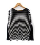 ホワイトライン WHITE LINE Tシャツ カットソー 長袖 ラウンドネック ボーダー柄 切替 46 S 紺 ネイビー 白 ホワイト /SM19