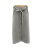 ドレスキップ DRESKIP ボタンダウン風スカート フレアスカート ロング丈 マキシ丈 スリット ウエストリボン 千鳥格子柄 L ブラウン /YK9