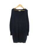 プラステ PLST ニットワンピース ミニ丈 長袖 ラウンドネック 無地 アンゴラ混 2 紺 ネイビー /YS5
