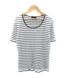 ニット カットソー 半袖 ラウンドネック ボーダー柄 薄手 40 L ホワイト 白 ネイビー 紺 /YM10