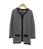 エフデ ef-de ニットカーディガン ロング丈 ラウンドネック ツイード 9 黒 ブラック 白 ホワイト /YS19