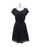 エフデ ef-de ワンピース ひざ丈 半袖 ラウンドネック フリル リボンベルト付き 7 紺 ネイビー /YS15