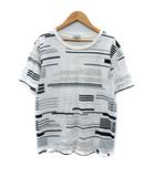 Tシャツ カットソー 半袖 ラウンドネック 総柄 2 マルチカラー 白 ホワイト グレー /SM1