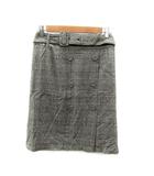 フレアスカート ミモレ丈 グレンチェック柄 ベルト付き シルク混 3 黒 ライトベージュ /SY13