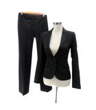 エムプルミエ M-Premier スーツ セットアップ 上下 テーラードジャケット シングル ミドル丈 スラックスパンツ ロング丈 ロールアップ ストライプ柄 34 XS 黒 ブラック /HO2