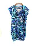 ラ トータリテ La TOTALITE ワンピース ひざ丈 半袖 Vネック 総柄 マルチカラー 青 ブルー 水色 ライトブルー /SM6