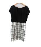 ルーニィ LOUNIE ワンピース ひざ丈 半袖 ラウンドネック チェック柄 切替 ウール 40 L マルチカラー 黒 ブラック アイボリー /SM22