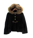 エフデ ef-de ノーカラーコート ショート丈 フード付き 2way フォックスファー 7 紺 ネイビー /SM33