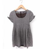 マーキュリーデュオ MERCURYDUO ワンピース 千鳥柄 Uネック 半袖 ひざ丈 ウール F ブラウン 茶 ホワイト 白 /FT50