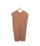 プラステ PLST ワンピース ニット ハイツイスト ミモレ丈 ロング Iライン Vネック ノースリーブ S ブラウン 茶 /TT
