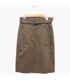 台形 スカート 膝丈 ミリタリー 綿混 無地 シンプル ベルト スリット 1 グリーン 緑 /HT6