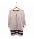 ナチュラルビューティーベーシック NATURAL BEAUTY BASIC ワンピース ひざ丈 長袖 丸首 裾装飾 ボーダー S ブラウン 茶 /FT14