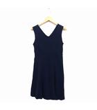 プラステ PLST ワンピース フレア ロング ニット コットン混 透け感 ギャザー ノースリーブ 2 紺 ネイビー /NT32