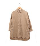  アイモハ aimoha シャツ ワンピース 長袖 ひざ丈 無地 綿混 麻混 ベージュ /FT15