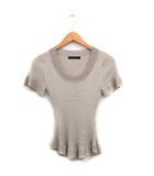 リブ ニット セーター 半袖 Uネック M ベージュ /KT19