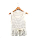 カットソー Tシャツ ノースリーブ スクエアネック リボン ボーダー アイボリー 白 /KT29