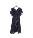 ジルバイジルスチュアート JILL by JILLSTUART シフォン フレア ワンピース ロング フラワープリント Vネック 五分袖 M 紺 ネイビー /NT29
