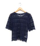 ショコラフィネローブ chocol raffine robe レース ブラウス 5分袖 丸首 コットン 綿 ネイビー 紺 /FT11