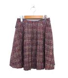 エフデ ef-de ツイード フレア スカート ひざ丈 リボン タック サイドジップ 9 赤 レッド /NT27