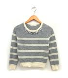 エフデ ef-de ボーダー ニット セーター クロップド ウール混 リブ ビジュー 9 グレー /NT31