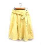 エフデ ef-de タック フレアスカート ひざ丈 リボンベルト 無地 コットン 綿 9 イエロー 黄 /FT9