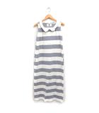 カオン Kaon ボーダー ワンピース ロング丈 ノースリーブ レースカラー スウェット M グレー 灰 オフホワイト 白 /FT12