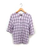 ポールスチュアート PAUL STUART チェック シャツ ブラウス シワ加工 コットン 綿 透け感 七分袖 L 紫 パープル /NT30