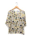 タグ付き シアー ブラウス スクエアネック 6分袖 チェック 花柄 M イエロー 黄 /FT12