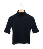 国内正規品 タートルネック カットソー コットン 綿 ロールアップ 無地 五分袖 M 黒 ブラック /NT28