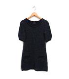 エフデ ef-de ニット ワンピース リボン 半袖 ひざ丈 シフォン ブレード ペチコート付き 9 ブラック 黒 /FT2