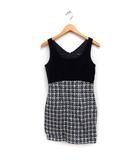 ベロア ツイード ワンピース ミニ 切替 36 ブラック 黒 /FT46