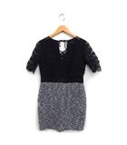 ラブレス LOVELESS 切替 ワンピース ドレス レース ツイード 半袖 ミニ丈 36 ブラック 黒 /FT47