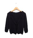 国内正規品 フリル カーディガン 無地 ウール ニット L ブラック 黒 /FT15