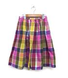エフデ ef-de NECOBRAND チェック フレア スカート ひざ丈 コットン 綿 タック サイドジップ 9 ピンク /NT18