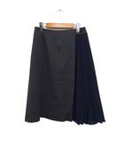 エフデ ef-de 切替プリーツ フレアスカート ひざ丈 無地 ウール混 9 チャコール /FT11