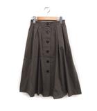 エフデ ef-de フロントボタン タック フレアスカート ミディ丈 ひざ下丈 無地 コットン 綿 9 オリーブ /FT14